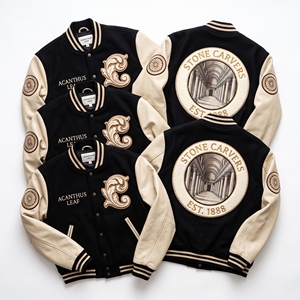 OEM Custom Varsity Letterman Jacket Wool Leather Sleeves Vault <b>Builders</b> Arch Embroidery Keystone Boss Patch Green Coat - Product Image 5