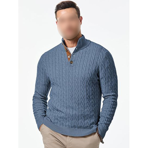 LEAFITS Men's Winter Viscose/Cotton <b>Cable</b> <b>Knit</b> Pullover <b>Sweater</b> Crew Neck Full Sleeve Anti-Pilling Solid Color Warm Front Logo - Product Image 2