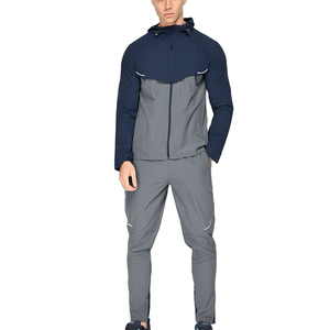 Conjunto de Chaqueta Cortavientos para Entrenamiento al Aire Libre, Ropa Deportiva Transpirable Personalizada, Chaqueta Cortavientos de Nailon, Fabricante de Ropa Deportiva, Poliéster y Algodón Azul Marino - Product Image 1