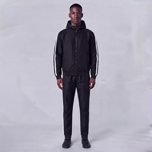 Men's <b>Black</b> Hooded Tracksuit Set 2 Piece <b>Windbreaker</b> Jacket and Pants Sporty Color Blocking Outfit - Product Image 1