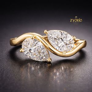 Luxury Pear Cut Toi Et Moi <b>Ring</b> 10K Gold Lab Grown Diamond <b>Open</b> Design Engagement <b>Ring</b> for Women - Product Image 5