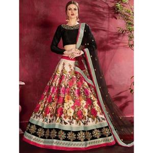 Lehenga Choli semi-cousu en soie Banglori à imprimé floral multicolore pour réception par Zeel Clothing - Product Image 1