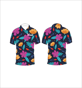 เสื้อโปโลลายดอกไม้กลางคืนสไตล์ทรอปิคอลแบบกำหนดเอง ระบายอากาศได้ดี น้ำหนักเบา เหมาะสำหรับทีมกอล์ฟ แขนสั้น ผลิตด้วยเทคนิคการระเหิดสี คุณภาพสูง - Product Image 1