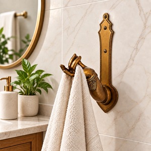 SHUBHAM Decorative Brass Finish Hand <b>Towel</b> Hook Wall Mounted <b>Robe</b> Hook Bathroom Rail Holder - Product Image 3