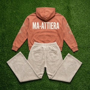 Conjunto de Sudadera con Capucha y Pantalones Jogger de Pierna Ancha para Mujer, Estilo Lavado Color Crema, de Algodón y Felpa, Ropa Deportiva Urbana, OEM al por Mayor - Product Image 6