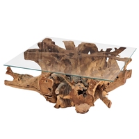 Кофейный столик Kurnia Java Artisan из корней тика, роскошная органическая мебель для дома, скульптурное основание ручной работы, массив тикового дерева, стеклянная столешница