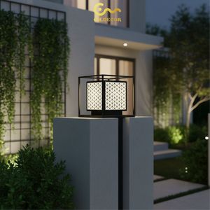 Lámpara de Poste LED con Patrón de Ondas Modernas - Lámpara de Columna para Exteriores de 12 Pulgadas, Acero con Recubrimiento de Polvo Negro Resistente a la Oxidación, Luz Blanca Cálida AC - Product Image 4