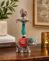 Lampe à huile Samai en métal et pierre, artisanale, en forme d'éléphant, support décoratif traditionnel pour Diya, pour la décoration de la maison