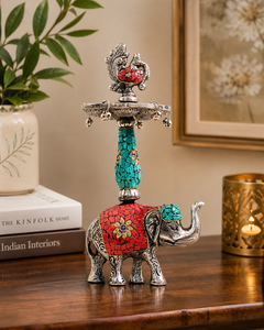 Handcrafted Metal Stone Elephant Samai Oil <b>Lamp</b> Decorative Traditional Diya Stand for Home Decor - Product Image 6
