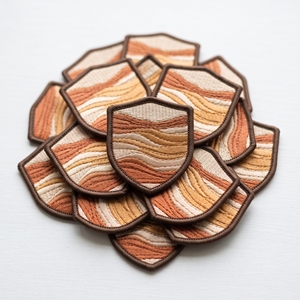 Parche personalizado a granel para tetera de cerámica hexagonal, insignia termoadhesiva de sarga blanca con borde azul pizarra - Product Image 5
