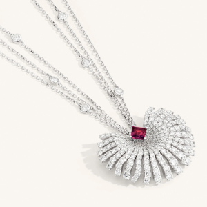 Luxury Women's 925 Silver Rhodium Plated <b>Ruby</b> Pendant <b>Necklace</b> With Diamond Flower Design Snake Chain Party Jewelry - Product Image 2