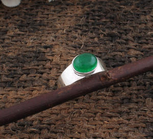 Natural Green <b>Jade</b> Sterling Silver Women's Wedding <b>Ring</b> Classic Bezel Setting Third Party Certified Gift Jewelry - Product Image 5