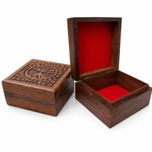 Boîte de rangement en bois sculptée à la main, écologique, art populaire, Arbre de Vie, doublure en velours, emballage cadeau décoratif, vente en gros OEM - Product Image 1