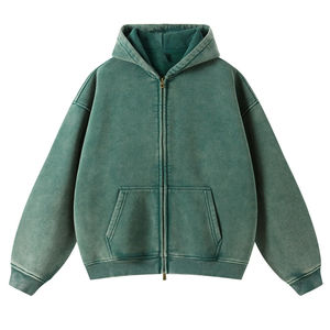 Sudadera con capucha prémium para hombre, con cremallera, efecto descolorido por el sol y lavado ácido, de peso pesado, oversize, holgada, con hombros caídos, manga larga, estilo streetwear - Product Image 1