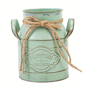 Seau à fleurs galvanisé de style français, taille moyenne, en forme de bidon à lait, parfait pour la décoration intérieure et extérieure de la maison et du jardin - Product Image 4