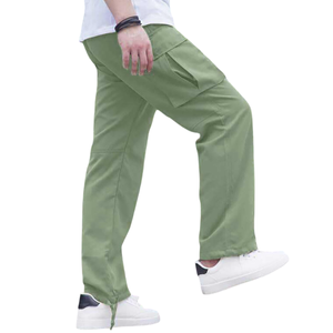 Men's Casual Cargo Pants Button Fly Straight Pattern <b>Canvas</b> Multi Pockets Custom Embroidered Logo Street Wear Fit - Product Image 4