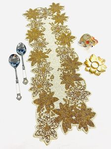 Camino de Mesa Floral Bordado de Lujo con Patrón Dorado para Decoración del Hogar - Product Image 3