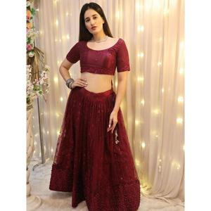 ชุดตาข่ายปักลายไวน์สุดสวยชุดต้อนรับ lehenga choli กับ dupatta - Product Image 5