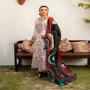 Travail de broderie pakistanaise indienne pour femmes trois pièces robe Saari lourde brodée Salwar Kameez Style indien pakistanais adultes - Product Image 4