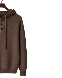 Sudadera con Capucha Tejida Marrón Personalizada para Hombre, con Tres Botones, Mezcla de Algodón Suave, Cálida, Informal, para Invierno, Estilo Urbano, Personalizada OEM - Product Image 2