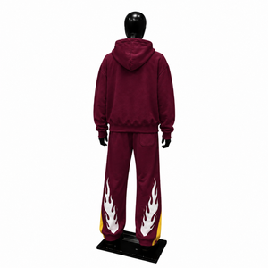 Men's Maroon Flame Skull Tracksuit Hooded Full Sleeve Streetwear Set with Side Pockets and Drawstring Closure Relaxed Fit <b>Sale</b> - Product Image 2