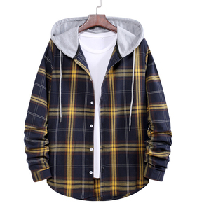 Wholesale <b>Mens</b> High Quality Eco-Friendly Windproof Casual Plaid Hooded <b>Flannel</b> Shirt <b>Jacket</b> Zipper Closure Long Sleeve Winter - Product Image 3