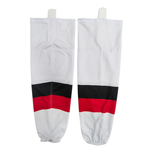 White Knee High <b>Leg</b> <b>Warmers</b> with Black and Red Stripes for Cycling Adults Breathable Spandex Polyester Summer Wear - Product Image 1