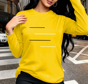 Sudadera de Punto Amarilla de Manga Larga con Cuello Redondo para Mujer, Estampado de Dibujos Animados, Transpirable, Informal, 180g, Decoración con Letras, para San Valentín - Product Image 4