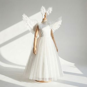 Vestido Largo de Encaje con Alas de Ángel Blancas para Niña, Elegante Vestido de Princesa para Fiesta, Gala, Evento Formal, Vestidos para Niñas para la Escuela o Festivales - Product Image 3