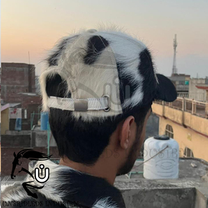 Gorra de Cuero Vacuno con Pelo Natural Negro y Blanco de Primera Calidad Unisex 2026 - Product Image 2