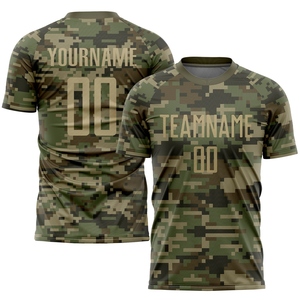 Maillot de football personnalisé de qualité supérieure, motif camouflage Vegas Gold-Olive, sublimation, hommage aux forces armées, vente en gros directe. - Product Image 1