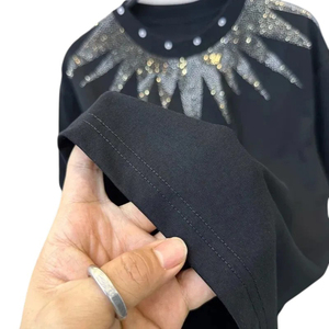 New Fashion Mens Sunburst Rhinestone T-Shirt Solid 260g 100% Cotton Luxury Sparkly <b>Crystal</b> Studded Black Shiny Short Sleeve - Product Image 4