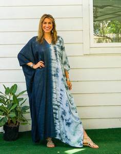 Women's Plus Size Boho Casual <b>Kaftan</b> Dresses Tie Dye V-Neck Tassel Slit Ankle-Length Straight Silhouette <b>Summer</b> Beach Cover ODM - Product Image 6