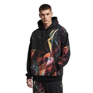 <b>Men</b> Black Sublimation Hoodie Geometric Fusion Graphic Oversized Casual Streetwear Fashion Apparel - Product Image 1