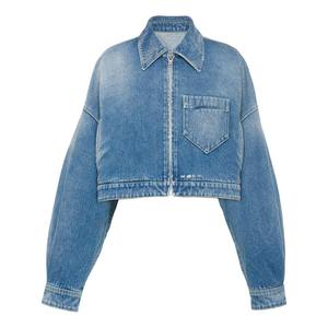 Washed Denim <b>Jacket</b> Unisex Regular Fit Turn-down Collar Zipper Closure Front Pocket Casual Style Short Length Spring Wear - Product Image 1