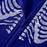 Sudadera con Capucha de Forro Polar Azul con Diseño de Esqueleto, Tela de Araña y Estrías, Estilo Urbano, Oversize, Unisex, Invierno, Secado Rápido