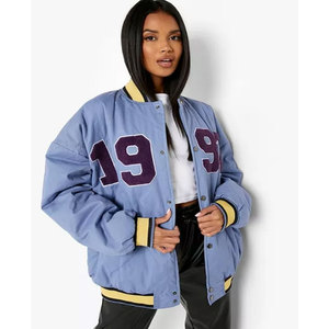 Vestes universitaires en cuir pour femmes, couleurs unies, respirantes, avec patchs en chenille, style baseball - Product Image 1