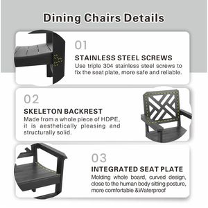 Set di 6 sedie tavolo da pranzo 1 porta ombrellone 7 pezzi HDPE Grey esterno da giardino giardino giardino giardino - Product Image 5