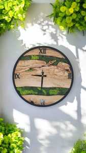Handmade Wooden Clock Natural Preserved Moss Wall Clock Unique Olive Wood <b>Frame</b> Eco-Friendly Custom Modern Design - Product Image 4