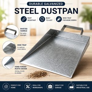 Heavy Duty Galvanized Steel Dustpan with Metal Handle Rust Resistant up to 9in Height - Product Image 5