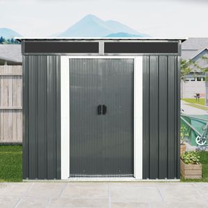Casetta da Giardino in Metallo 6x5 Piedi con Porte Scorrevoli Chiudibili a Chiave e Pannello Trasparente per Giardino e Prato (Nero e Bianco) - Product Image 2