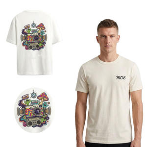 Camiseta de Hombre de Algodón Premium de Alta Densidad, con Logotipo Personalizado en la Parte Delantera, Diseño Psicodélico Retro en la Parte Trasera, Cuello Redondo, Informal, para Verano - Product Image 1