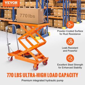 770 libbre di capacità manuale a doppia forbice carrello da tavolo 59 \ "altezza di sollevamento 4 ruote antisdrucciolevoli a forbice sollevatore materiale - Product Image 2