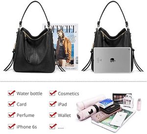 Women's Black PU Hobo Handbag with Removable Strap Tassel Decoration Zipper Closure <b>Large</b> Capacity Classic Style Daily Use - Product Image 2