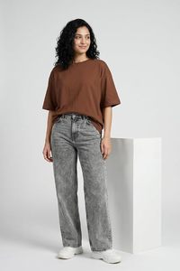 T-shirt en coton à col rond pour femme, coupe ample, manches courtes, couleur unie, tissu jersey, à porter toute l'année - Product Image 3
