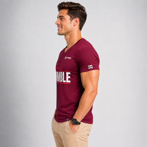 เสื้อยืดคอกลมแขนสั้นสีแดงเลือดหมูสำหรับผู้ชาย ทรงหลวม สวมใส่สบาย ผ้าเนื้อนุ่ม ไม่หด 300 กรัม FLY HUMBLE SPORTSWEAR ราคาถูก - Product Image 3