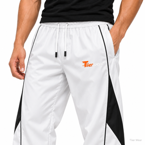 <b>Mens</b> <b>White</b> Lightweight Quick Dry Sporty Nylon Track Pants Color Block Side Stripe Elastic Drawstring Windbreaker <b>Trouser</b> - Product Image 5