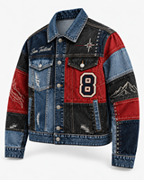 Veste en jean patchwork brodée pour homme Sam Tactical, style streetwear, type camionneur, prix de gros, OEM, prix abordable 2026