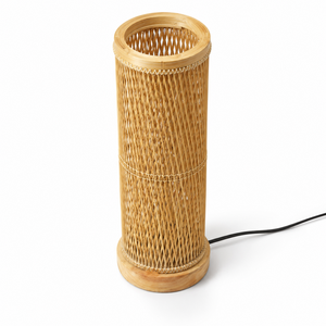 Handcrafted Large Cylinder Bamboo Table Lamp Shade with <b>Wooden</b> Base Dual Layer Woven Tower Desk <b>Light</b> <b>Fixture</b> Wholesale - Product Image 4