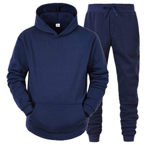 <b>Men</b> <b>Navy</b> Blue Cotton Tracksuit Hoodie And Pants Set Full Sleeve Solid Color Casual Autumn Wear With Side Pockets - Product Image 1